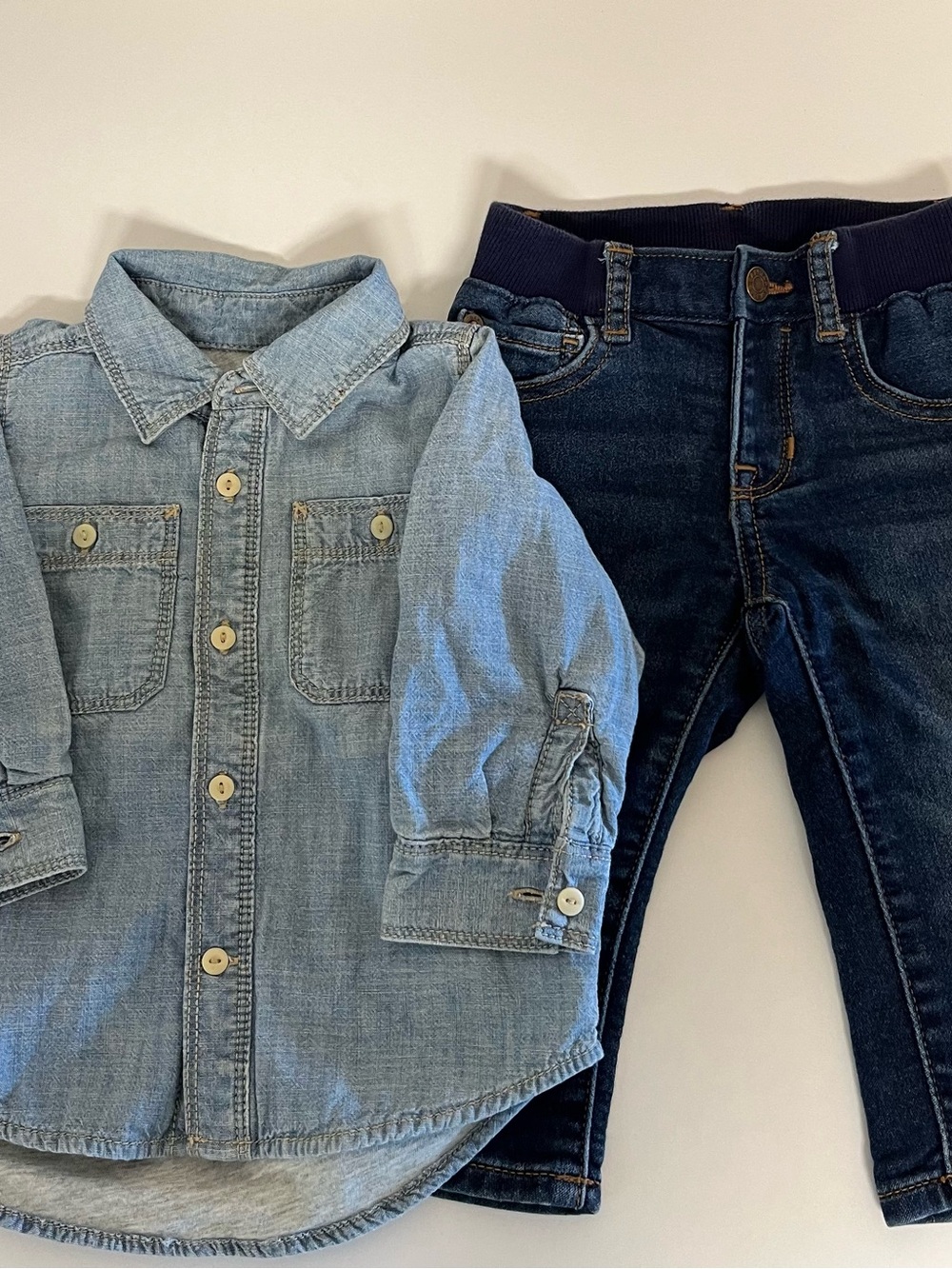Baby Gap Light Wash Denim Button-Up Shirt and Dark Wash Jeans Set, 12-18 mos.